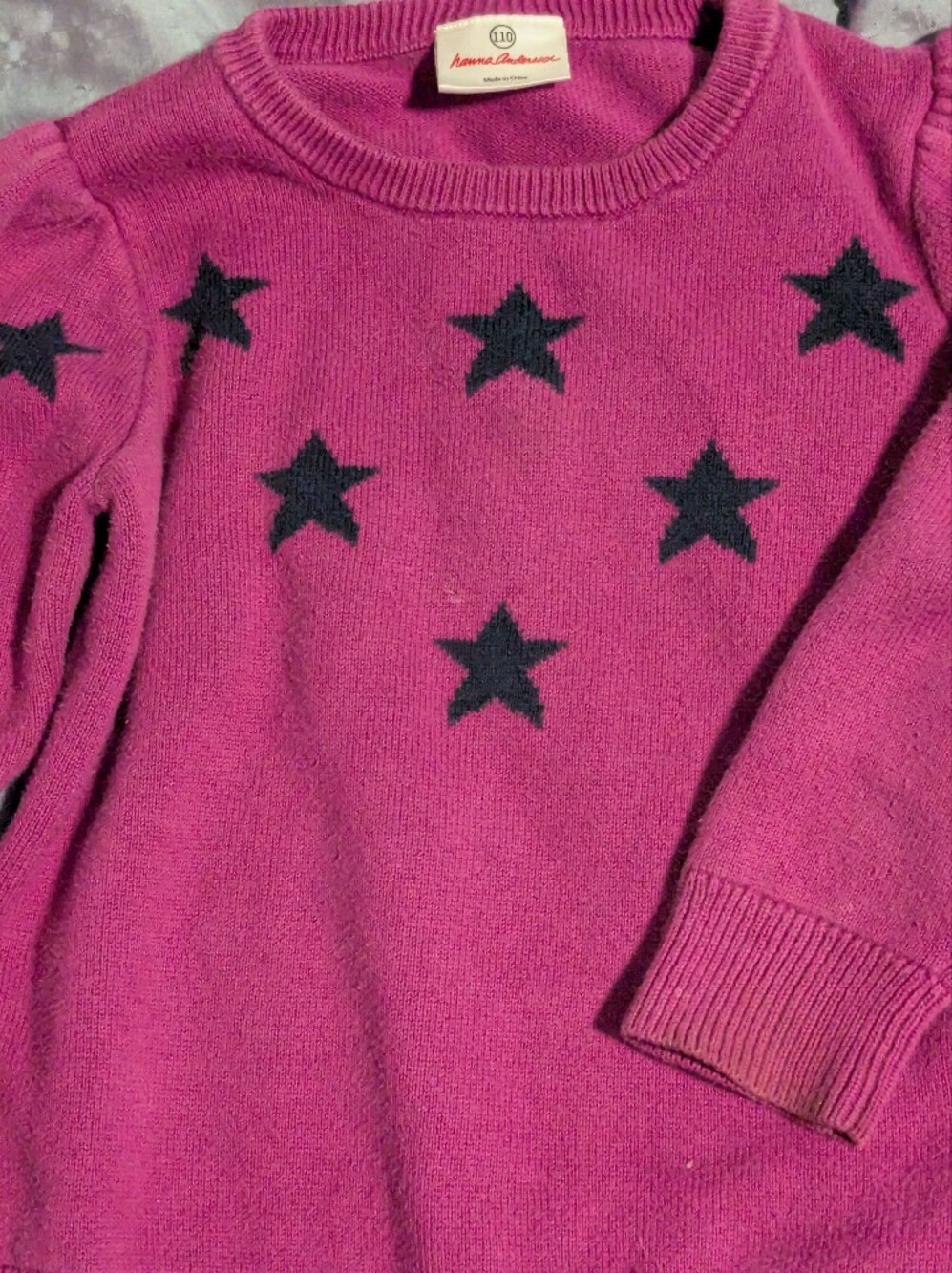 Hanna Andersson Magenta Crewneck Sweater with Black Stars Kids